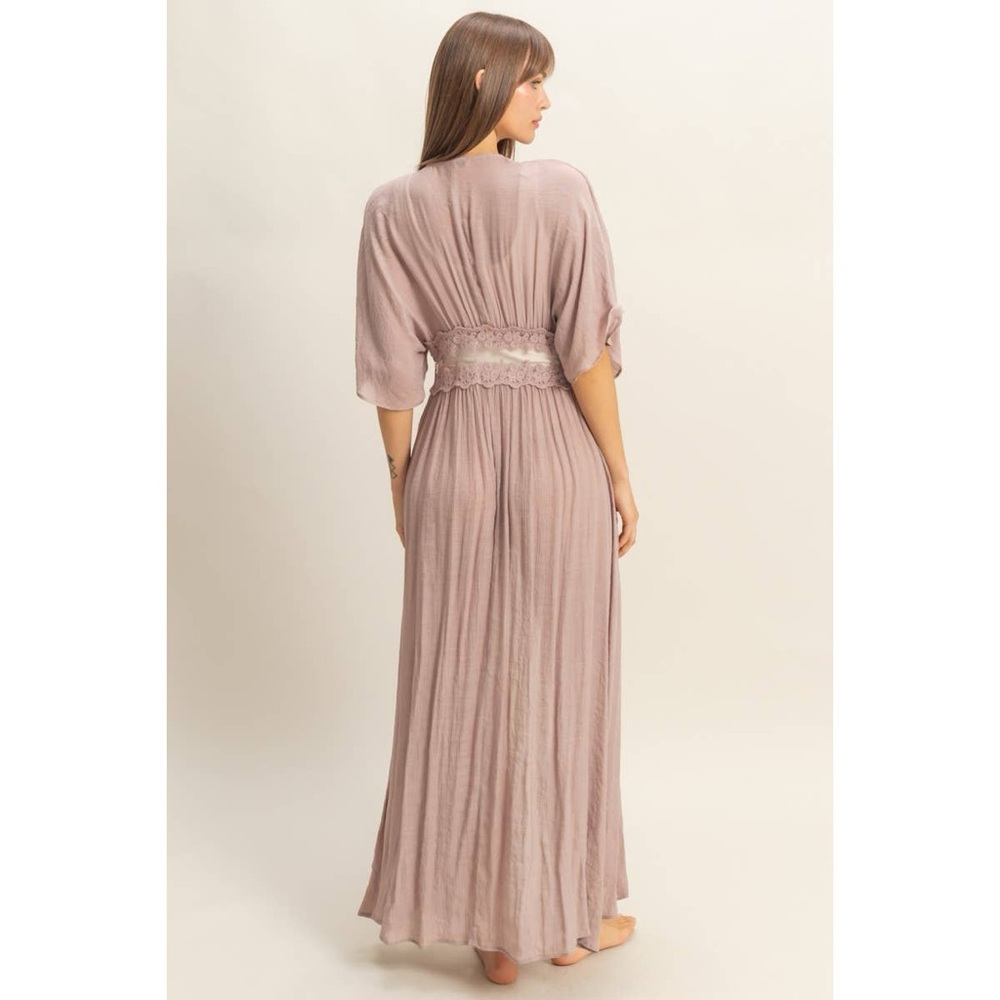 Boutique FAVLUX Lace Duster Kimono Coverup Dark Mauve Size M - Picture 4 of 13